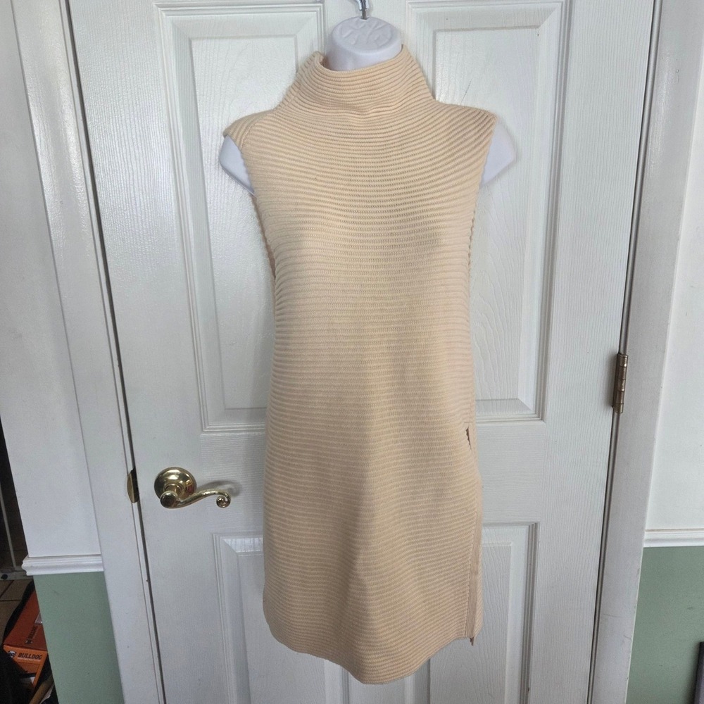 Wilfred Aritzia XS 100% Wool Turtleneck Sleeveless Ribbed Sweater Dress Cream